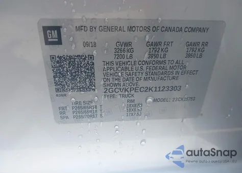 2019 Chevrolet Silverado 1500 Ld Lt из США, поврежденный, VIN 2GCVKPEC2K1123303